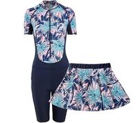 QIUNI One Piece with Skirt Sport Swimsuit Surfing Suits Short Sleeves Beach Wear Women Summer Bathing Suits