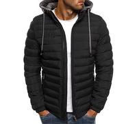 QIUNI Outdoor Men's Cotton Clothes Fashion Trend Solid Color Long-sleeved Overcoat Winter Warm Hooded Jacket Oversized Zipper Tops