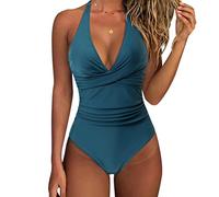 QIUNI Swimwear Women One Piece Swimsuit Women Tummy Control One Piece Swimsuits High Waisted Sexy Halter XL Push Up Bathing Suit