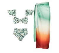 QIUNI Vintage Green Women One Piece Costume da Bagno Gonna Monokini Costumi da Bagno Cover Up Bikini Set Push Up Print Beach Dress Estate