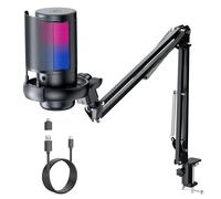 QIUOIO Microfono PC USB: Microfono Gaming con Asta Regolabile - Microfono Podcast Condensatore - Microfono Streaming para Mac PS4 PS5 - Microphone con Pulsante Di Silenziamento Filtro Anti-Pop