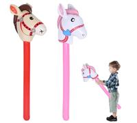 Qiuruoo 2 Pezzi Cavallo Gonfiabile Bastone, 95 Cm Cavallo Hobby per Bambini per Il Gioco Quotidiano, Cavallo Tema Decorazione Festa di Compleanno, Oggetti di Scena Festa(Colore Rosa+Rosso)