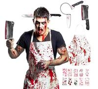 QIURUYUE Costume da Macellaio per Halloween, per Uomo e Donna, con Accessori Inclusi, Grembiule Sanguinante