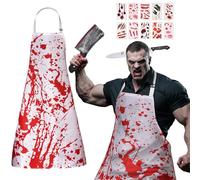 QIURUYUE Costume da macellaio per Halloween, regolabile, XL-5XL, costume da macellaio da uomo, XXXL, costume da sangue, costume da brivido per adulti XXXXL, coltello da taglio, fascia per capelli, 10