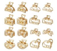 QIUTIMIY Piccoli fermagli per capelli da donna, 16 pezzi, 2,5 cm, in metallo dorato, mini fermagli per capelli antiscivolo, per capelli sottili/spessi (16 pezzi, stile 9)