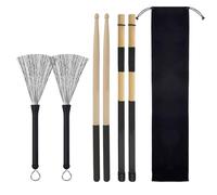 Qiuye drum stick Brush set, 1 coppia 5 a classico in legno di acero bacchette 1 coppia retrattile drum filo spazzole e 1 coppia aste tamburo spazzole per jazz folk, totale 3 paia con
