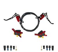 QIUYMGFG Freno MTB a Cilindro Verticale Freno a Disco Idraulico a 4 pistoncini per Disposizione Completa dei Cavi Interni AM DH Mountain Bike(No Rotor Red)