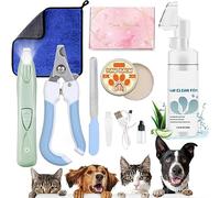 Qiveaory Kit per la pulizia delle zampe di cane con 150 ml di schiuma senza acqua in microfibra asciugamano balsamo per piedi elettrico senza fili con luce LED tagliaunghie per cani e gatti e arresto