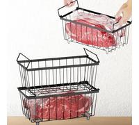 Qivine 3 Pezzi Organizer Per Congelatore Impilabile Cestini Per Congelatore Con Maniglia Pieghevole Acciaio Al Carbonio Per Congelatori da 5 e 7 Piedi Cubi 37,2×18,8×14cm