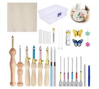 Qivine 35 Pezzi Punch Needle Kit, Ago Magico per Ricamo Regolabili, Punch Needle Embroidery Kit con Manico in Legno, per Lavori di Cucito Fai Da Te, per Tappeti, Federe e Sottobicchieri