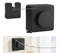 Qivine 4,8 m Stendibiancheria Retrattile, Capacità di Carico 20 kg, Filo Retrattile Stendibiancheria a Parete in Acciaio Inox, Filo per Stendere Retrattile Antigoccia, per Balcone Lavanderia (Nero)