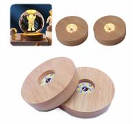 Qivine 4 Pezzi LED Luci Display Base, Base Rotondo per Display a LED, Base Legno LED con USB, Legno Illuminato Base Stand per Lastra Resina Acrilica Vetro Cristallo (Sette Colori)