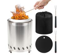 Qivine Bracere da Giardino, Senza Fumo Camino Bioetanolo in Acciaio Inox con Forchetta, Borsa di Stoccaggio e Tappetino, Portatile Braciere da Esterno per Interni, Giardino, Campeggio