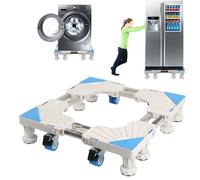 Qivine Carrello Lavatrice con Ruote 8 Piedi e 4 Ruote Base Regolabile per Lavatrice Misura Regolabile 45 a 68 cm Portata 300kg Kit Sovrapposizione Lavatrice Asciugatrice Anche per Frigorifero