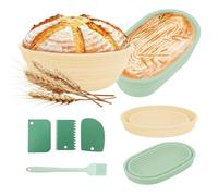 Qivine Cestino per Lievitazione del Pane, 22cm Rotondo & 26cm Ovale Cestino Lievitazione Pane in Silicone, Con 3 Coltello da Panetteria e Pennello, Cestini Pane per Cottura in Casa e Cucina
