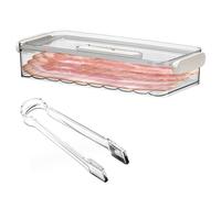 Qivine Contenitore per Carne e Salumi, Contenitori per Alimenti con Ricoder del Tempo e Clip, Porta Formaggio da Frigorifero in Plastica, per Formaggi, Frutta e Verdura, 32,4x13,5x6 cm