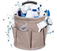Qivine Organizer Prodotti Pulizia 17 L, Secchio Porta Detersivi Pieghevole con Manico, Contenitore Borsa Portatile con 6 Tasche, Cesto Porta Prodotti Pulizie per Attrezzi da Giardino
