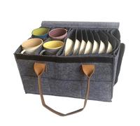 Qivine Porta Piatti in Feltro, Portapiatti per Camper con 12 Scomparti, Organizer Piatti Mobile con Manici, per Stoviglie da Campeggio, Picnic, Camper, 36x27,5x20 cm