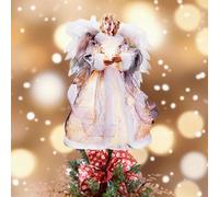 Qivine Puntale per Albero di Natale a Forma di Angelo, Altezza 32cm, Puntale Angelo per Albero di Natale con Luce LED & Ali & Piume, Decorazioni Natalizie