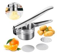 Qivine Schiacciapatate Acciaio Inox Schiaccia Patate con 3 Colini Sostituibili Lavabile in Lavastoviglie Taglia Patate Per Purè di Patate Frutta Verdure