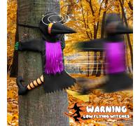Qivine Strega di Halloween che si schianta contro un albero, decorazioni per Halloween da 100 cm all'aperto, carino strega albero Hugger, facile da montare, durevole contro vento e pioggia, per