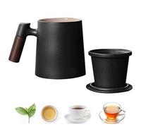 Qivine Tazza di Ceramica con Filtro e Coperchio, 400ML Grande, Tazze da The con Manico Antiscottatura, Lavabile in Lavastoviglie, Tazza Tisana per Tè e Infusi (ferroso)