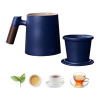 Qivine Tazza di Ceramica con Filtro e Coperchio, 400ML Grande, Tazze da The con Manico Antiscottatura, Lavabile in Lavastoviglie, Tazza Tisana per Tè e Infusi (blu)