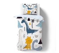 Qiwagu Copripiumino Singolo 155x220 Giungla Tropicale Dei Dinosauri Set di Biancheria da Letto 155x220 cm Morbido Traspirante Biancheria Da Letto Copri piumino con Cerniera e 2 Federe 50x80 cm Adulti