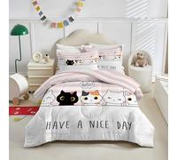 Qiwagu Trapunta 140 x 200 per bambini stampata gatto cartone animato, copripiumino singolo per letto 90 x 190 cm, caldo antiacaro, microfibra morbida e confortevole, lavabile in lavatrice (bianco