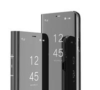 QIWEIQING Compatibile con Custodia per Huawei P30 Pro Bookstyle Specchio Design Clear View Makeup Stand Full Body Protettiva Bumper Flip Folio Copertura per Huawei P30 Pro Mirror Black QH