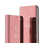 QIWEIQING Compatibile con Custodia per OPPO A16 Custodia, Luxury Mirror con Funzione Flip Mirror Clear View Standing Cover Case per OPPO A16.Mirror Rose Gold QH