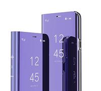 QIWEIQING Compatibile con Huawei P30 Lite Custodia Specchio Design Clear View Makeup Stand Protettiva Flip Folio Compatibile con Huawei P30 Lite.Mirror Purple QH