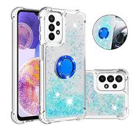 QIWEIQING Compatibile con Samsung Galaxy A23 5G Custodia Glitter Bling Scintillante Brillantini Custodia con Ring Kickstand Rotante a Gradi Donna Cover per Samsung A23 4G / 5G.Lake Blue YBH