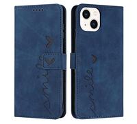 QIWEIQING Compatibili con Custodia iPhone 14, Cover iPhone 13, Flip Custodia Portafoglio Libro Pelle PU con Porta Carte e Funzione Supporto per iPhone 14 / iPhone 13. Love Blue YX1