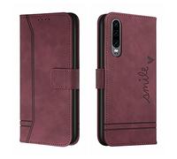 QIWEIQING Compatibili con Huawei P30 Custodia Libro Pelle PU e TPU Silicone con Chiusura Magnetica Portafoglio Libretto Bumper Case per Huawei P30 Red wine HX