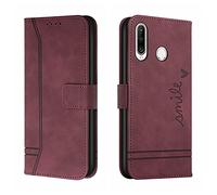 QIWEIQING Compatibili con Huawei P30 Lite Custodia Libro Pelle PU e TPU Silicone con Chiusura Magnetica Portafoglio Libretto Bumper Case per Huawei P30 Lite Red wine HX