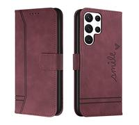 QIWEIQING Compatibili con Samsung Galaxy S23 Ultra Custodia Libro Pelle PU e TPU Silicone con Chiusura Magnetica Portafoglio Libretto Bumper Case per Samsung Galaxy S23 Ultra Red wine HX