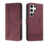 QIWEIQING Compatibili con Samsung Galaxy S25 Ultra Custodia, Libro Pelle PU e TPU Silicone con Chiusura Magnetica Portafoglio Libretto Bumper Case per Samsung Galaxy S25 Ultra Red wine HX