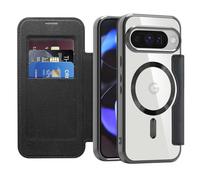 QIWEIQING Cover Magnetica per Google Pixel 10 Pro Compatibile con MagSafe, [Blocco RFID] Porta Carte Protezione Fotocamera Custodia con Patta Trasparente Cover per Google Pixel 10 Pro. Nero JDC