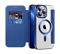 QIWEIQING Cover Magnetica per iPhone 13 Pro Max Compatibile con MagSafe, Custodia in Pelle PU Flip Portafoglio con Scomparto per Carte Cover Trasparente per iPhone 13 Pro Max. Blu JDC