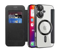 QIWEIQING Cover Magnetica per iPhone 16 Compatibile con MagSafe, [Blocco RFID] Porta Carte Protezione Fotocamera Custodia con Patta Trasparente Cover per iPhone 16. Nero JDC