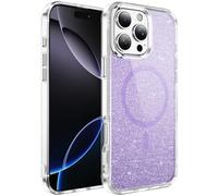 QIWEIQING Cover Magnetica per iPhone 16 Pro Max Compatibile con MagSafe, Custodia Trasparente Glitter Brillantini Ultra-Sottile Antiurto per Donne e Ragazze Case per iPhone 16 Pro Max. Rosa JY