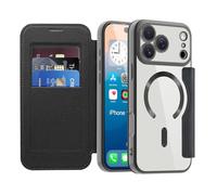 QIWEIQING Cover Magnetica per iPhone 17 Pro Max Ricarica wireless Magnetica, Blocco RFID Porta Carte Protezione Fotocamera Custodia con Patta Trasparente Cover per iPhone 17 Pro Max. Nero JDC