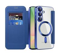 QIWEIQING Cover Magnetica per Samsung Galaxy A57 5G Compatibile con MagSafe, Custodia in Pelle PU Flip Portafoglio con Scomparto per Carte Cover Trasparente per Galaxy A57 5G. Blu JDC