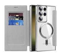 QIWEIQING Cover Magnetica per Samsung Galaxy S22 Ultra Compatibile con MagSafe, Protezione Antiurto Di Livello in Pelle PU Flip Anti-Graffio Custodia per per Samsung S22 Ultra. Grigio JDC