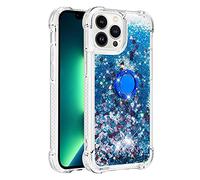 QIWEIQING Cover per iPhone 15 Pro 6.1" Custodia con Ring Kickstand, Glitter Bling Liquido Custodia TPU Silicone Protettivo Morbido Brillantini Quicksand Case per iPhone 15 Pro 6.1".Blue YBH