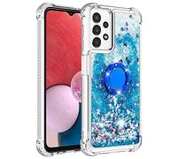 QIWEIQING Cover per Samsung Galaxy A13 4G Custodia con Ring Kickstand, Glitter Bling Liquido Custodia TPU Silicone Protettivo Morbido Brillantini Quicksand Case per Galaxy A13 4G.Blue YBH