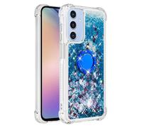 QIWEIQING Cover per Samsung Galaxy A25 5G Custodia con Ring Kickstand, Glitter Bling Liquido Custodia TPU Silicone Protettivo Morbido Brillantini Quicksand Case per Galaxy A25 5G.Blue YBH