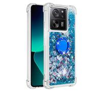 QIWEIQING Cover per Xiaomi Mi 13T Custodia con Ring Kickstand, Glitter Bling Liquido Custodia TPU Silicone Protettivo Morbido Brillantini Quicksand Case per Xiaomi Mi 13T / 13T Pro.Blue YBH