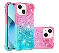 QIWEIQING Custodia per iPhone 15 Plus Case, Glitter Bling Liquido Sabbie Mobili Bumper Case TPU Silicone Protettivo Morbido Brillantini Quicksand Cover per iPhone 15 Plus 6.7".Pink Blue YBJ